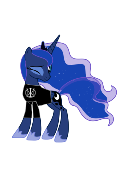 Size: 744x1052 | Tagged: artist:kraysee, artist:ziomal1987, band, clothes, derpibooru import, dream theater, edit, logo, princess luna, safe, shirt, simple background, solo, wink