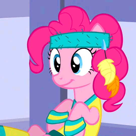 Size: 540x540 | Tagged: a friend in deed, animated, derpibooru import, headband, nailed it, pinkie pie, safe, screencap, solo, workout outfit