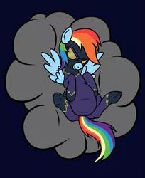 Size: 775x950 | Tagged: artist:calorie, chubby, clothes, cloud, derpibooru import, fat, female, rainblob dash, rainbow dash, shadowbolt dash, shadowbolts costume, solo, solo female, suggestive