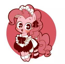 Size: 773x754 | Tagged: dead source, safe, artist:umeguru, derpibooru import, pinkie pie, pony, abstract background, blushing, circle background, clothes, cute, diapinkes, dress, looking at you, maid, open mouth, solo