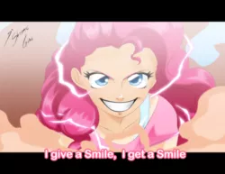 Size: 2786x2153 | Tagged: artist:shinta-girl, derpibooru import, human, humanized, kaio-ken, pinkie pie, safe, scene interpretation, smile hd, smiling, solo, super saiyan