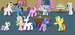 Size: 1495x693 | Tagged: safe, artist:thewonderpuppet, derpibooru import, cookie crumbles, hondo flanks, night light, princess cadance, rarity, shining armor, spitfire, sweetie belle, twilight sparkle, twilight sparkle (alicorn), twilight velvet, alicorn, pony, dreidel, female, hanukkah, jewnicorn, judaism, mare, menorah, mitpachat, yarmulke