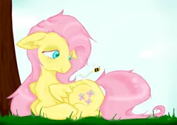 Size: 4092x2893 | Tagged: safe, artist:amberony, derpibooru import, fluttershy, bee, solo