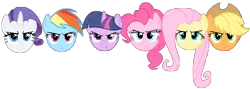 Size: 9568x3388 | Tagged: applejack, artist:bednarowski, derpibooru import, floating head, fluttershy, head, mane six, pinkie pie, rainbow dash, rarity, safe, twilight sparkle