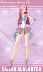 Size: 1693x2850 | Tagged: artist:shinta-girl, derpibooru import, human, humanized, pinkamena diane pie, pinkie pie, safe, sailor moon, sailor scout, sailor slaughter, solo