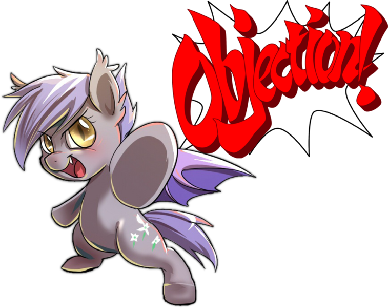 Size: 859x681 | Tagged: safe, artist:bakki, derpibooru import, edit, oc, oc:midnight blossom, unofficial characters only, bat pony, pony, ace attorney, bipedal, cute, objection, pointing, simple background, solo, transparent background