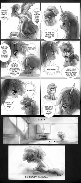 Size: 1200x2714 | Tagged: artist:paradoxbroken, comic, derpibooru import, /mlp/, monochrome, oc, oc:fausticorn, safe, unofficial characters only