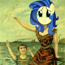 Size: 554x554 | Tagged: safe, derpibooru import, edit, oc, oc:milky way, unofficial characters only, human, pony, female, in the aeroplane over the sea, mare, milkmare, music, neutral milk hotel