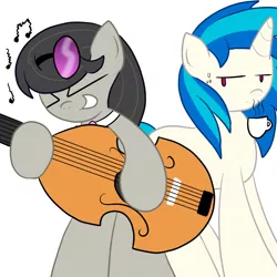 Size: 1024x1024 | Tagged: alternate universe, artist:sailormod, cello, derpibooru import, friends, glasses, guitar, musical instrument, octavia melody, safe, simple background, source needed, vinyl scratch, wat, white background