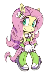 Size: 420x630 | Tagged: safe, artist:cylent-nite, derpibooru import, fluttershy, anthro, plantigrade anthro, equestria girls, clothes, equestria girls outfit, simple background, skirt, solo, sonic the hedgehog (series), sonicified, style emulation, transparent background