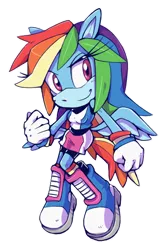 Size: 420x630 | Tagged: safe, artist:cylent-nite, derpibooru import, rainbow dash, anthro, plantigrade anthro, equestria girls, clothes, equestria girls outfit, simple background, solo, sonic the hedgehog (series), sonicified, style emulation, transparent background