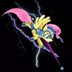 Size: 1024x1014 | Tagged: armor, artist:beamsaber, derpibooru import, fluttershy, jousting, lance, lightning, safe, solo