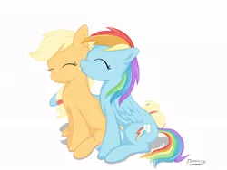 Size: 800x600 | Tagged: safe, artist:pisonisy, derpibooru import, applejack, rainbow dash, appledash, female, kissing, lesbian, shipping, sitting