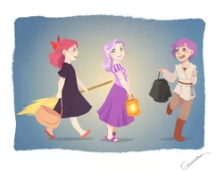 Size: 990x765 | Tagged: apple bloom, artist:vasira, clothes, costume, cutie mark crusaders, derpibooru import, disney, disney princess, dress, human, humanized, jedi, kiki, kiki's delivery service, princess, rapunzel, reference, safe, scootaloo, skirt, star wars, sweetie belle, tangled (disney), witch