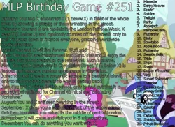 Size: 709x517 | Tagged: apple bloom, applejack, big macintosh, birthday game, cheerilee, cutie mark crusaders, derpibooru import, derpy hooves, dinky hooves, doctor whooves, exploitable meme, fluttershy, granny smith, mane six, meme, minuette, pinkamena diane pie, pinkie pie, pound cake, prince blueblood, princess cadance, princess celestia, princess luna, pumpkin cake, rainbow dash, rarity, safe, scootaloo, shining armor, snails, snips, soarin', spitfire, sunset shimmer, sweetie belle, text, time turner, trixie, twilight sparkle, vinyl scratch