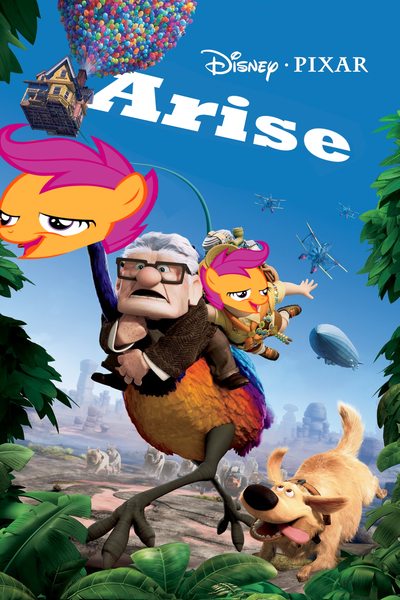 Size: 1067x1600 | Tagged: carl fredricksen, chickun, derpibooru import, disney, edit, meme, movie poster, pixar, safe, scootaloo, up