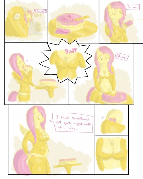 Size: 1021x1280 | Tagged: anthro, artist:fuzzle-buttz, ass, blushing, bra, breast expansion, breasts, butt expansion, chubby, cleavage, clothes, comic, comic:fluttergrowth, derpibooru import, embarrassed, expansion, fat, female, fluttershy, frilly underwear, growth, impossibly large butt, impossibly wide hips, inflation, macro, suggestive, the ass was fat, underwear, wardrobe malfunction, weight gain, wide hips