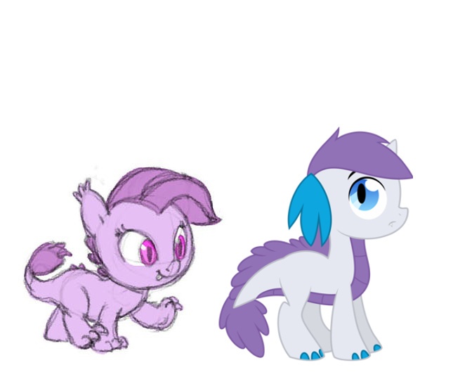 Size: 645x546 | Tagged: artist:carnifex, artist:cat4lyst, artist:mochi--pon, derpibooru import, dracony, duo, hybrid, interspecies offspring, my little pony genesis, oc, oc:gem, oc:lavender, offspring, parent:rarity, parent:spike, parents:sparity, safe, simple background, unofficial characters only, white background