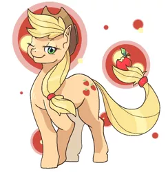 Size: 800x820 | Tagged: apple, applejack, artist:idrawweeklypony, derpibooru import, one eye closed, prehensile tail, safe, smiling, solo, tail hold, wink