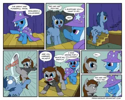 Size: 1500x1202 | Tagged: artist:prinnywesker, blues, comic, derpibooru import, noteworthy, oc, oc:sketch canvas, safe, stage, trixie