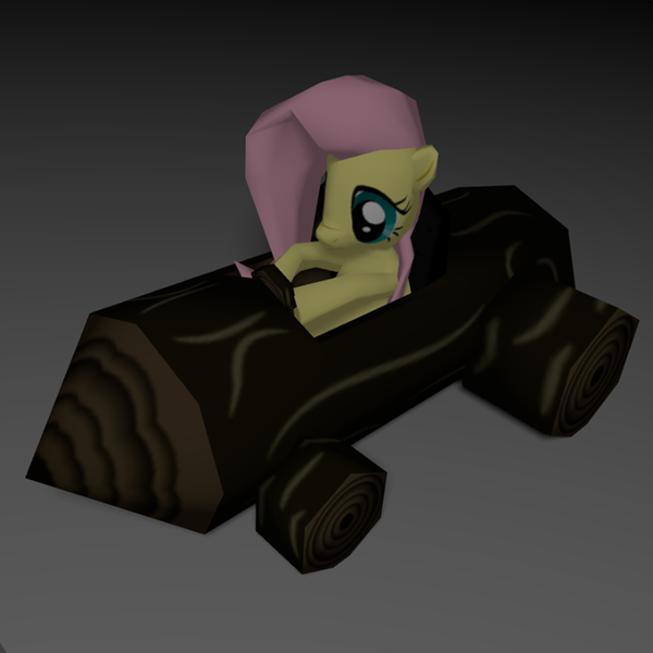 Size: 720x720 | Tagged: 3d, blender, derpibooru import, fluttershy, fluttertree, kart, low poly, micro, micro ponies, micro pony not even pre alpha, model, ponykart, safe, solo, wood