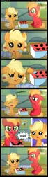 Size: 1000x3600 | Tagged: safe, artist:coltsteelstallion, derpibooru import, applejack, big macintosh, pony, baby, baby pony, babyjack, colt, comic, creeper, crying, filly, foal, minecraft, tower of pimps