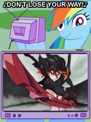 Size: 564x760 | Tagged: anime, breasts, derpibooru import, erica mendez, exploitable meme, kill la kill, meme, obligatory pony, rainbow dash, ryuko matoi, senketsu, suggestive, tv meme, voice actor joke