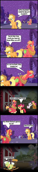 Size: 1047x4678 | Tagged: safe, artist:bronybyexception, derpibooru import, apple bloom, applejack, big macintosh, granny smith, scootaloo, sweetie belle, earth pony, pony, zombie, pony creator, beating a dead pony, comic, cutie mark crusaders, male, stallion