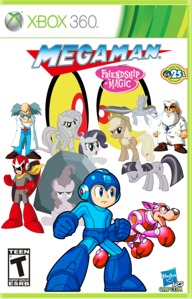 Size: 964x1497 | Tagged: applejack, artist:sonic10974, box art, capcom, crossover, derpibooru import, discord, discorded, dr. light, dr. wily, eyes, fluttershy, friendship is magic, game cover, hasbro, mane six, megaman, pinkie pie, proto man, rainbow dash, rarity, rush, safe, tom, twilight sparkle, video game, xbox 360