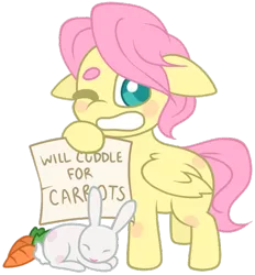 Size: 500x538 | Tagged: adorascotch, angel bunny, artist:legalese, butterscotch, chibi, cute, derpibooru import, fluttershy, rule 63, rule63betes, safe, sign, solo, thick eyebrows