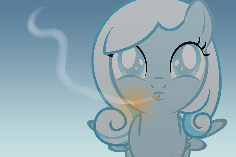 Size: 800x534 | Tagged: safe, artist:team-kittens, derpibooru import, oc, oc:snowdrop, unofficial characters only, pegasus, pony, cigarette, filly, flcl, samejima mamimi, smoking, solo