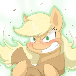 Size: 4800x4800 | Tagged: absurd resolution, angry, applejack, applejack wants her hat back, artist:janji009, aura, cowboy hat, crying, derpibooru import, hat, hatless, missing accessory, rage, safe, solo, stetson, torn