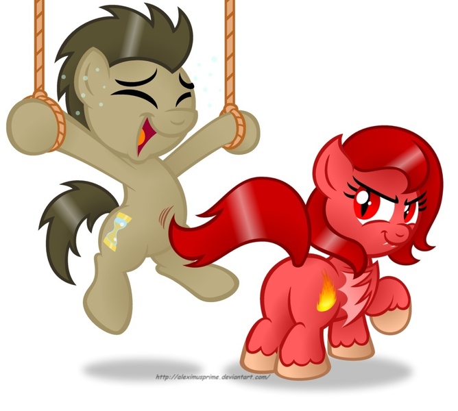 Size: 1024x920 | Tagged: safe, artist:aleximusprime, derpibooru import, doctor whooves, time turner, oc, bat pony, pony, noctral, suspended, tickle torture, tickling