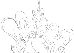 Size: 934x666 | Tagged: artist:dotkwa, back, derpibooru import, monochrome, plot, princess celestia, safe, sketch, solo