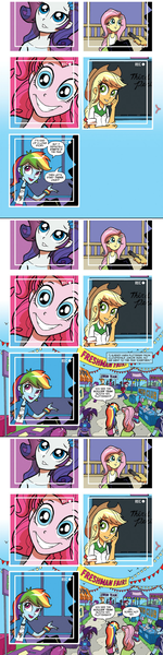 Size: 598x2398 | Tagged: safe, derpibooru import, idw, applejack, fluttershy, pinkie pie, rainbow dash, rarity, equestria girls, spoiler:comic, cap, comic, hat, idw advertisement, mane six, preview