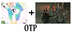 Size: 1177x553 | Tagged: crack shipping, crown, derpibooru import, exploitable meme, lord of the rings, meme, mordor, otp, princess celestia, safe, sauron, shipping