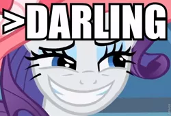 Size: 728x493 | Tagged: caption, close-up, cropped, darling, derpibooru import, edit, edited screencap, greentext, hat, implying, rarity, safe, screencap, solo, sweet and elite, text