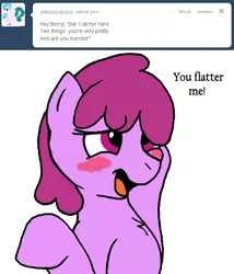 Size: 636x743 | Tagged: safe, artist:skoon, derpibooru import, berry punch, berryshine, pony, ask berry punch, ask, blushing, solo, tumblr