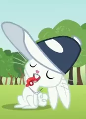 Size: 179x247 | Tagged: angel bunny, blowing, blowing whistle, cap, cropped, derpibooru import, hat, hurricane fluttershy, rabbit, rainbow dashs coaching whistle, safe, screencap, solo, that bunny sure does love whistles, whistle