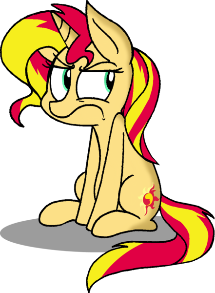 Size: 979x1332 | Tagged: safe, artist:strangiesleepy, derpibooru import, sunset shimmer, pony, frown, solo, unamused