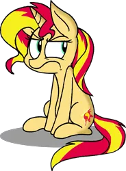 Size: 979x1332 | Tagged: safe, artist:strangiesleepy, derpibooru import, sunset shimmer, pony, frown, solo, unamused