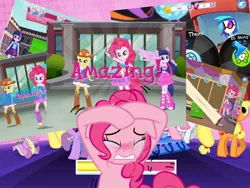 Size: 2048x1536 | Tagged: safe, derpibooru import, applejack, fluttershy, pinkie pie, spike, twilight sparkle, vinyl scratch, equestria girls, app, blushing, crying, embarrassed, equestria girls drama, gameloft, humiliation, scary