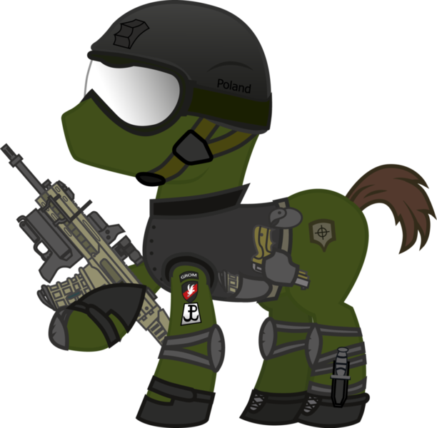 Size: 903x885 | Tagged: adaptive combat rifle, ag36, artist:karpiupl, assault rifle, bushmaster acr, derpibooru import, grenade launcher, grom, gun, helmet, infantry, magpul masada, military, oc, poland, safe, solo, unofficial characters only