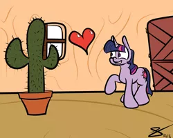 Size: 3000x2400 | Tagged: safe, artist:s8ansglory, derpibooru import, twilight sparkle, pony, unicorn, cactus, cactwi, cargo ship, female, heart, mare, potted plant, raised hoof, saguaro cactus, shipping, solo, this will end in tears, unicorn twilight