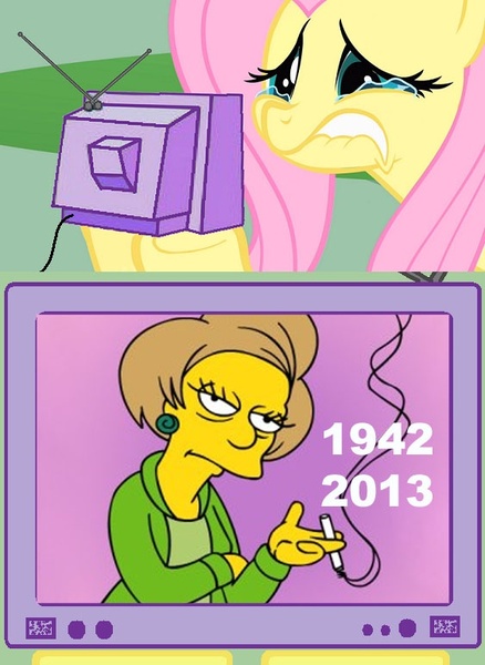 Size: 563x771 | Tagged: derpibooru import, edna krabappel, exploitable meme, fluttercry, fluttershy, marcia wallace, meme, obligatory pony, safe, tv meme