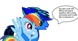 Size: 1024x544 | Tagged: safe, derpibooru import, rainbow dash, oc, pegasus, pony, pony creator, 1000 hours in ms paint, announcement, blushing, brandon, canon x oc, donut steel, female, male, ms paint, shipping, straight, text, wat, why