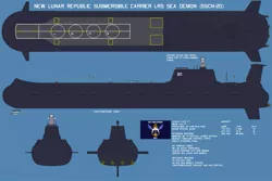 Size: 1095x730 | Tagged: aircraft, aircraft carrier, artist:lonewolf3878, barely pony related, derpibooru import, helicopter, navy, new lunar republic, safe, submarine, submersible carrier