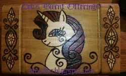 Size: 895x541 | Tagged: artist:debsburntofferings, craft, derpibooru import, pyrography, rarity, safe