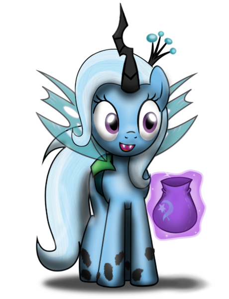 Size: 640x834 | Tagged: safe, artist:evil-dec0y, derpibooru import, queen chrysalis, trixie, pony, unicorn, clothes, costume, female, kathleen barr, mare, nightmare night, solo, voice actor joke