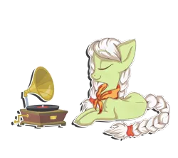 Size: 2800x2500 | Tagged: artist:pastelflakes, derpibooru import, gramophone, granny smith, record, safe, solo, younger, young granny smith